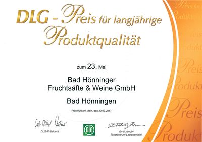 Zum 23. Mal wurde Bad Hönninger von der DLG für seine langjährige Produktqualität ausgezeichnet.